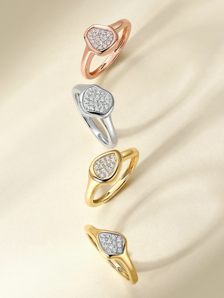 ART N ASH pavé diamond signet rings in rose, white and yellow gold